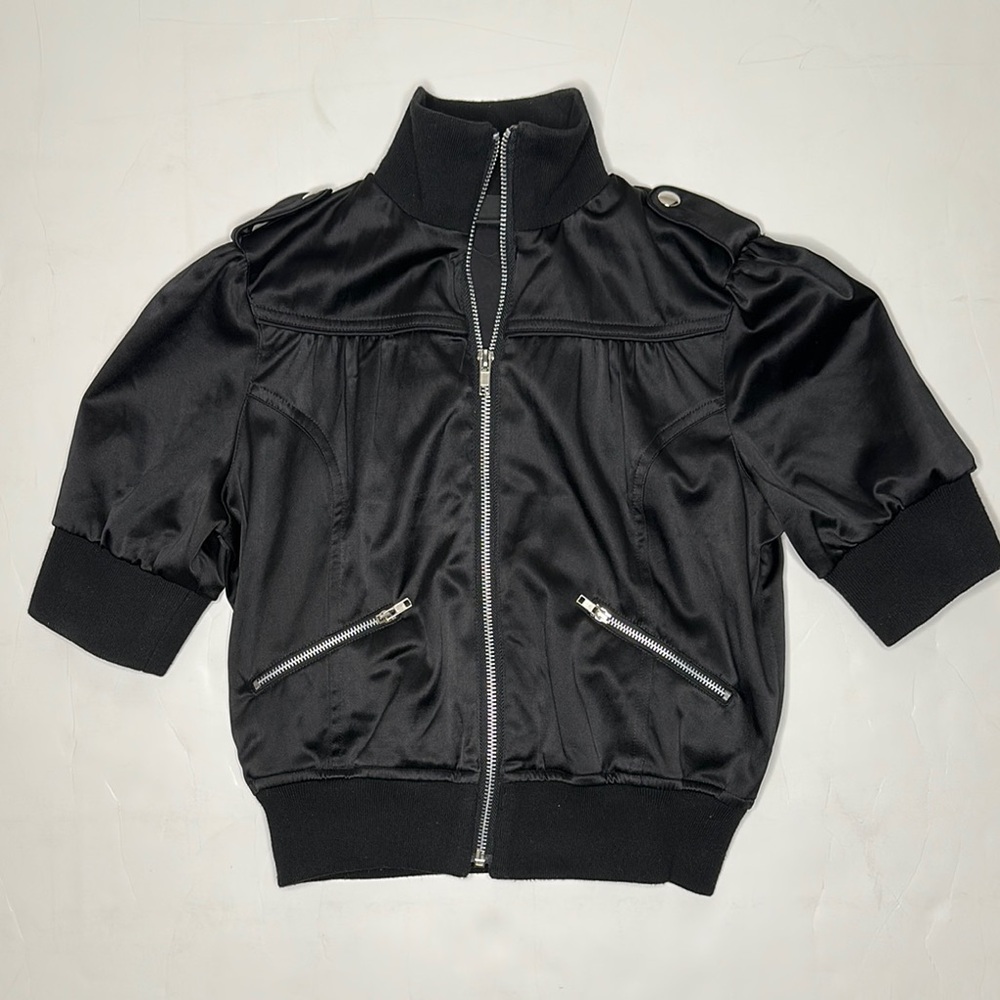 Vintage F21 Satin-Look Black Bomber Jacket
